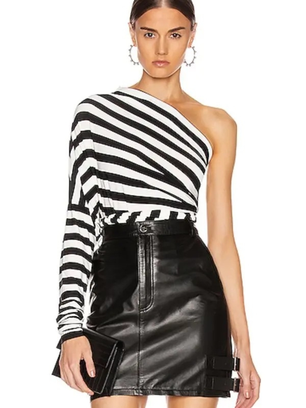 Norma Kamali ALL IN Bodysuit Black and White Striped